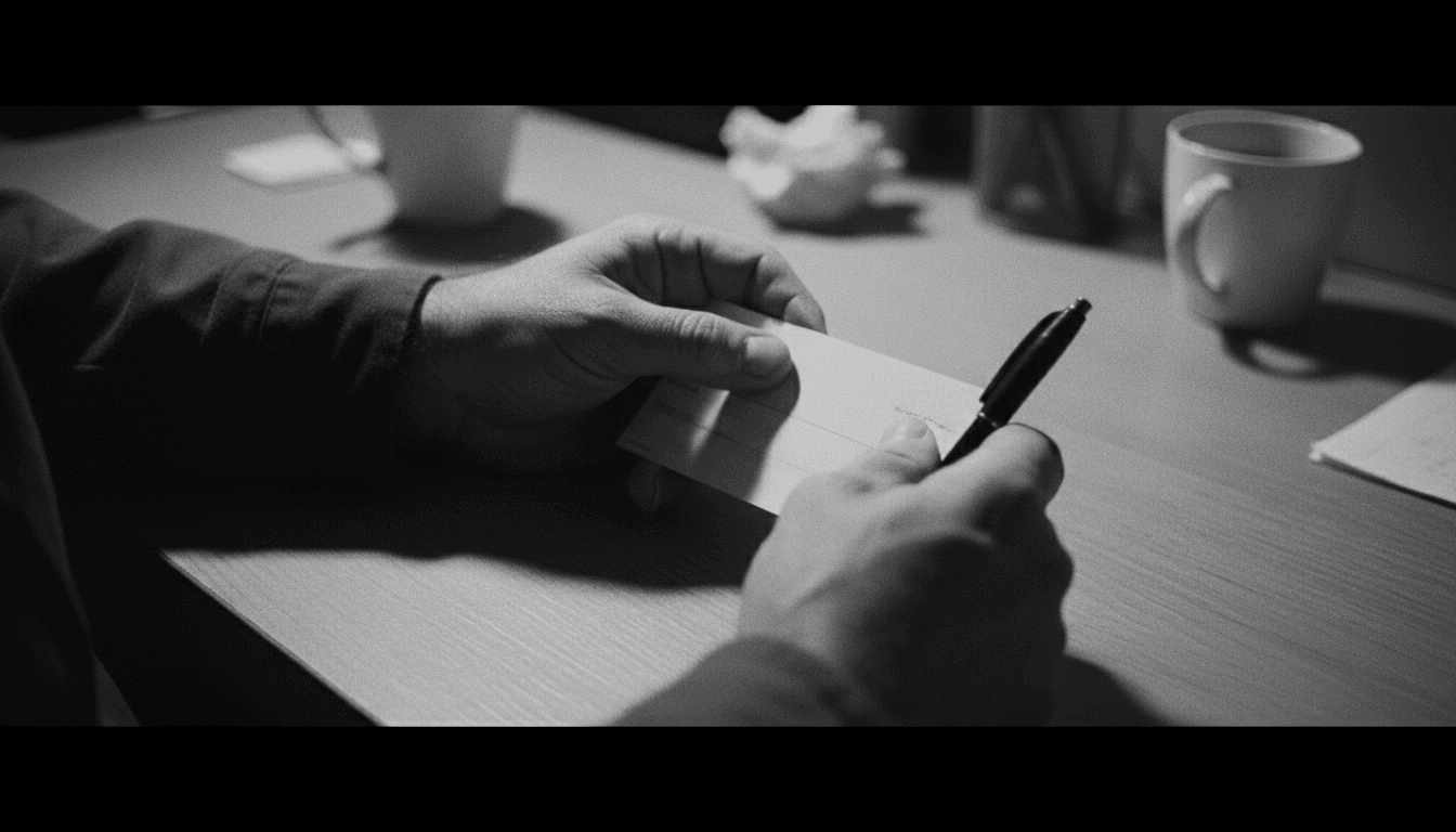 Hands holding a check and a pen