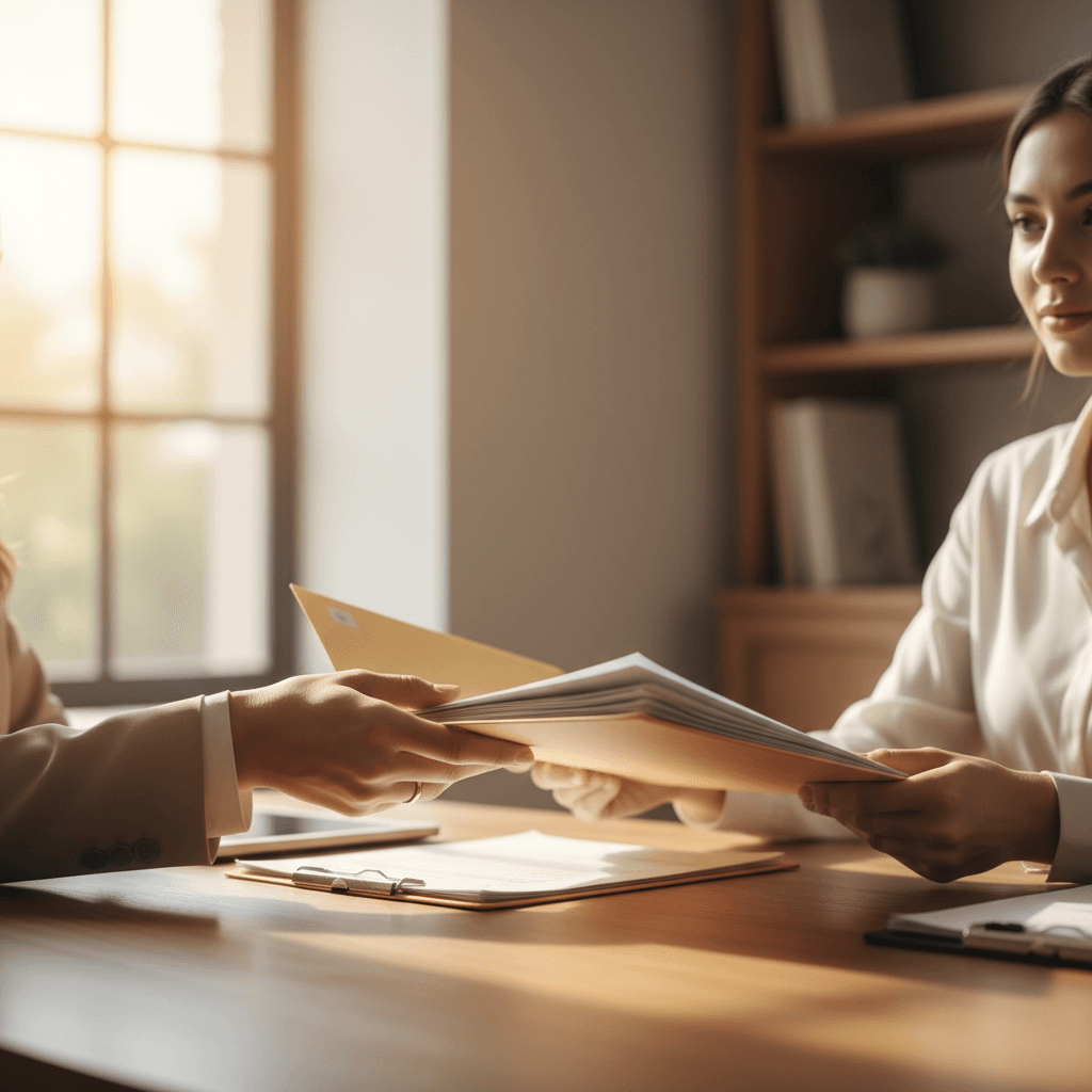Client handing tax documents to a financial professional