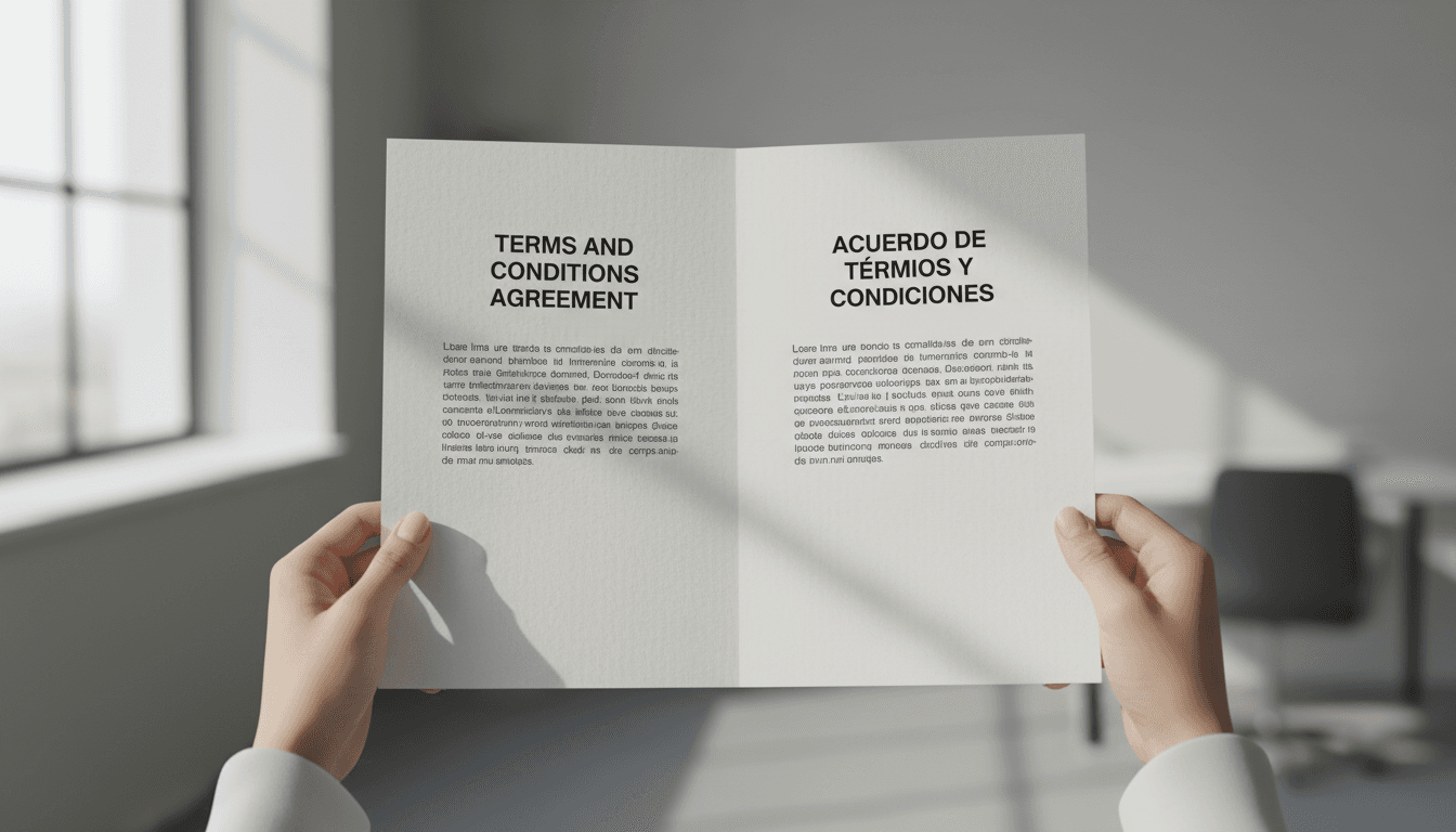 Bilingual document held by hands
