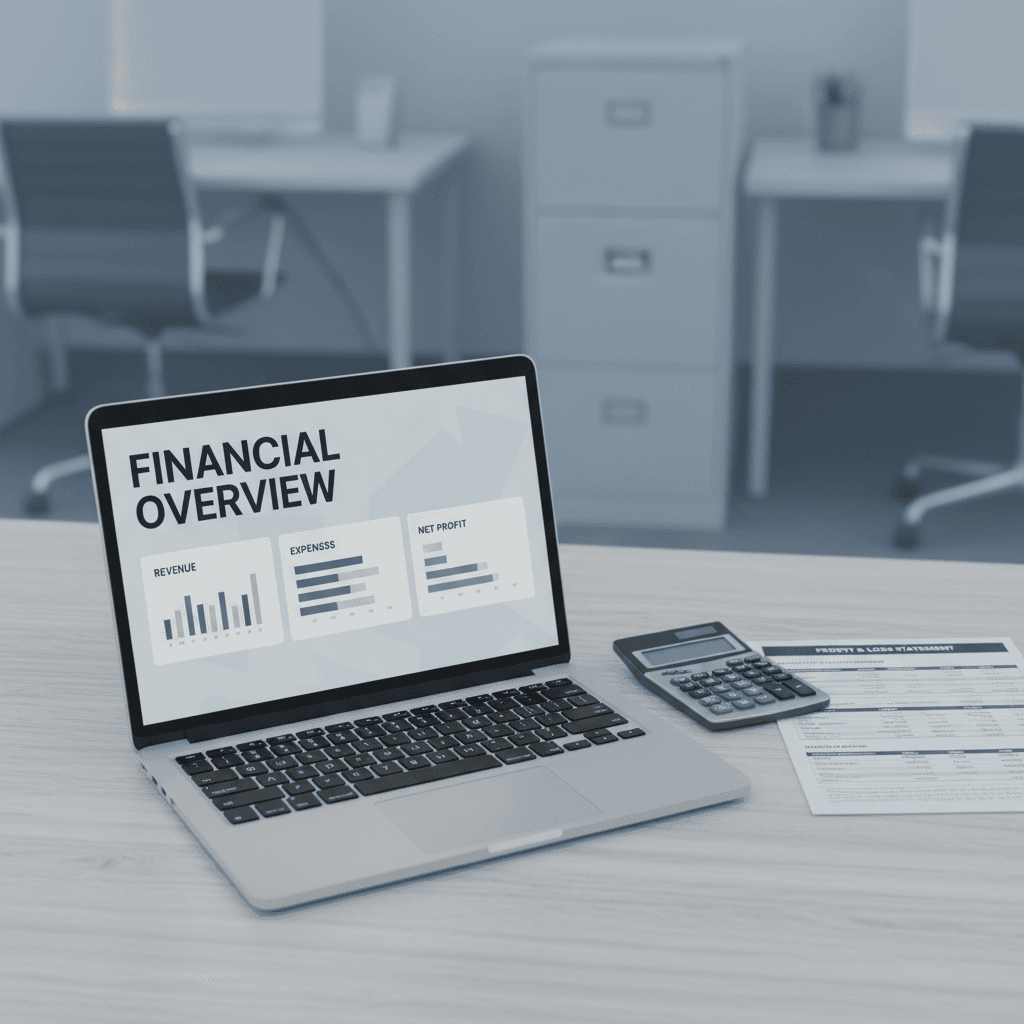 Laptop with accounting software and financial documents