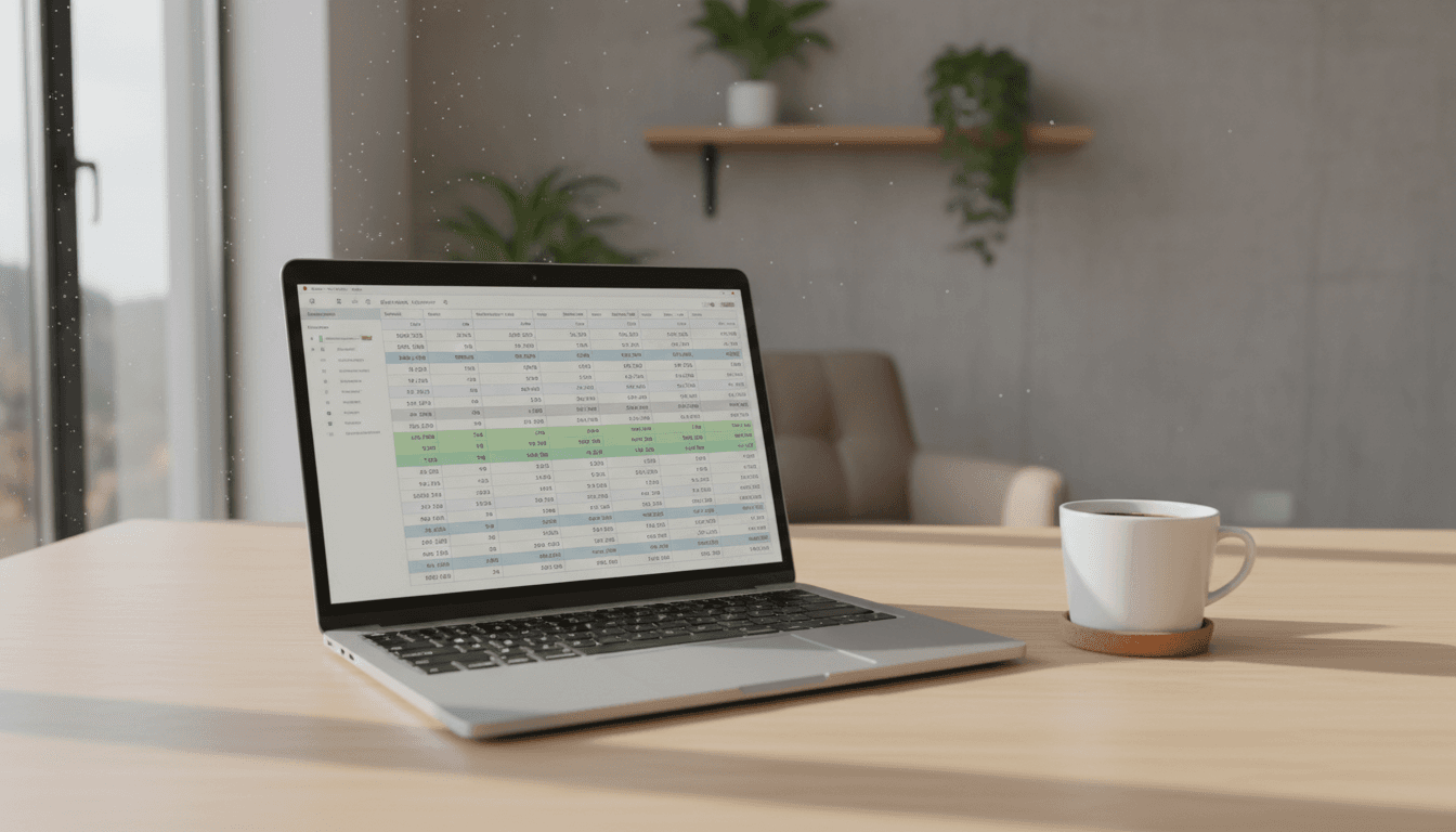 Laptop with accounting spreadsheet open on a desk