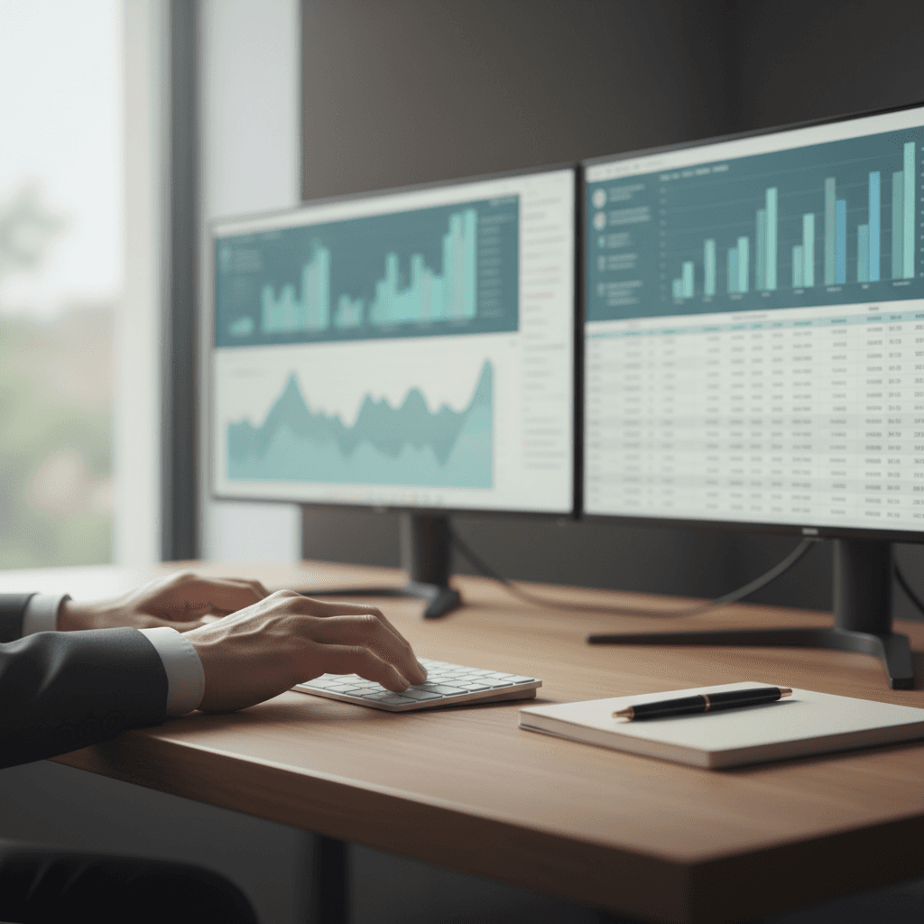 Accountant reviewing financial documents at desk